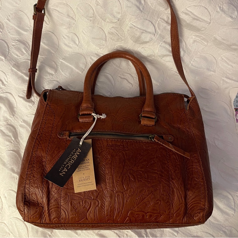 American Leather Brand Brown Brandy Tooled Sachel Shoulder Bag